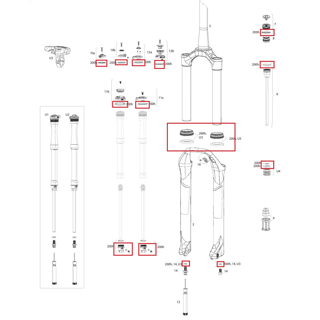 200 uur/jaar onderhoudskit ROCKSHOX SID SL 32mm/RL/RLC/XX/SELECT/SELECT+/ULT (2017-2020) Gen-B