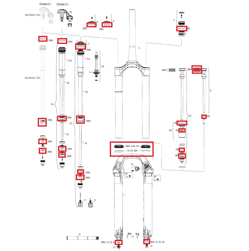 Servicekit 200 uur / 1 jaar ROCKSHOX LYRIK BASE/SELECT/SELECT+/ULTIMATE (2022+) GENERATION-D