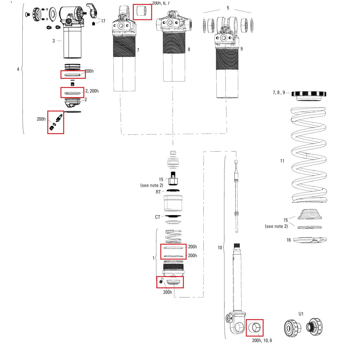 Onderhoudsset schokdempers ROCKSHOX 200H/1 jaar SUPER deLUXE COIL B1 (2023+)/deLUXE COIL B1 (2023+)