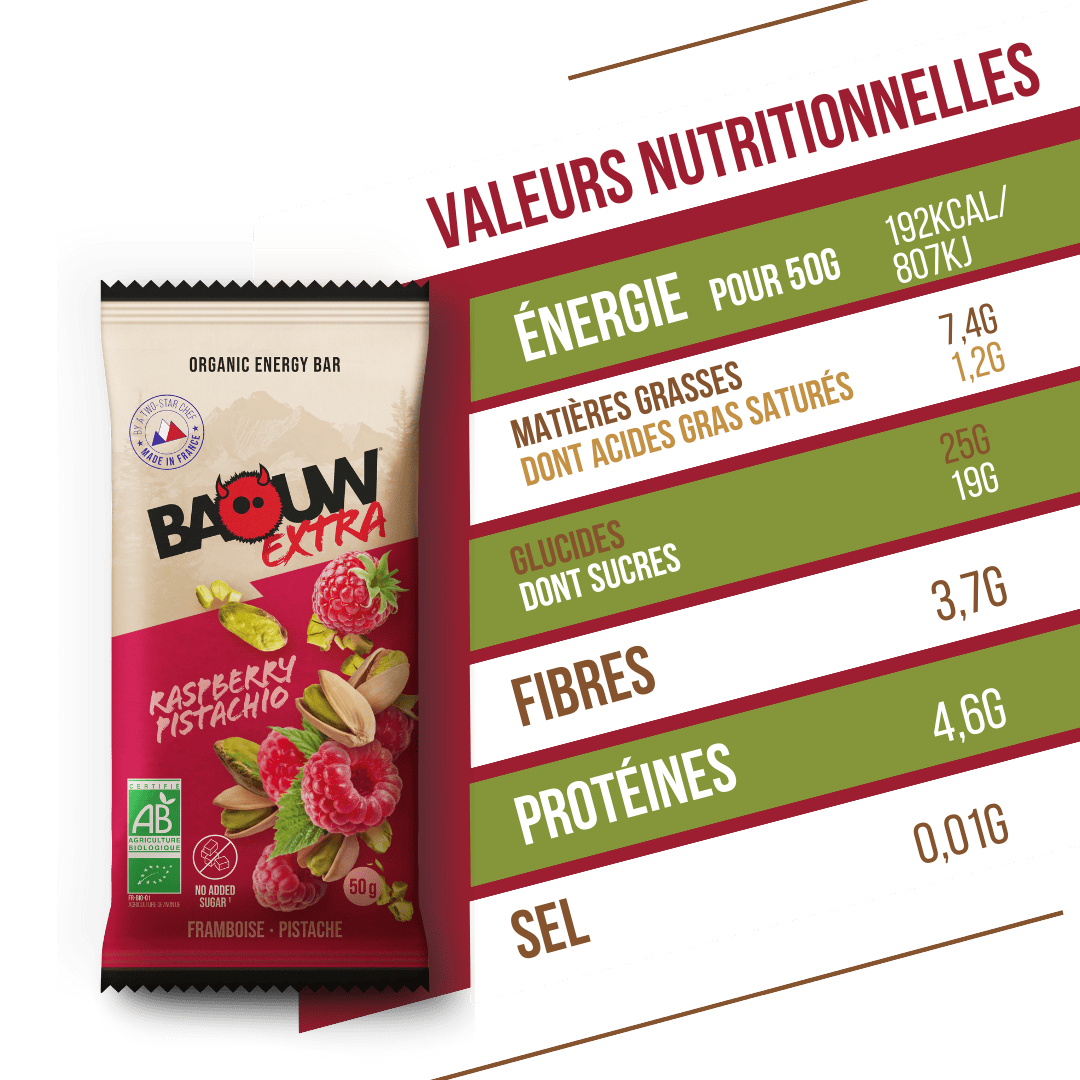 BAOUW ORGANIC EXTRA Framboos-Pistache Energiereep (50g)