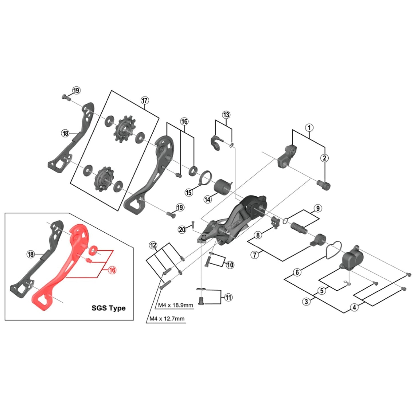 Chape Externe Longue pour Dérailleur Arrière SHIMANO XTR M9000 SGS #Y5PV98130
