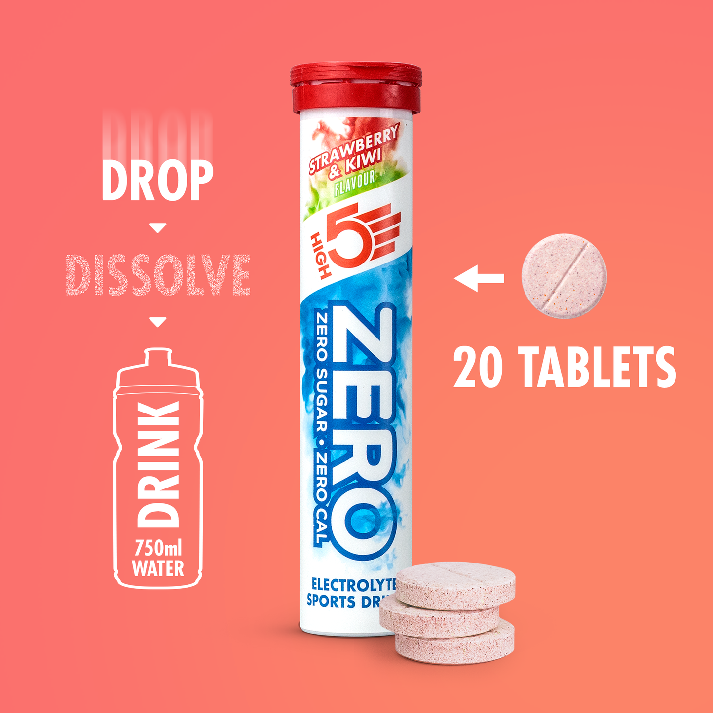 High5 ZERO elektrolyten hydratatie (20 tabletten) aardbei kiwi