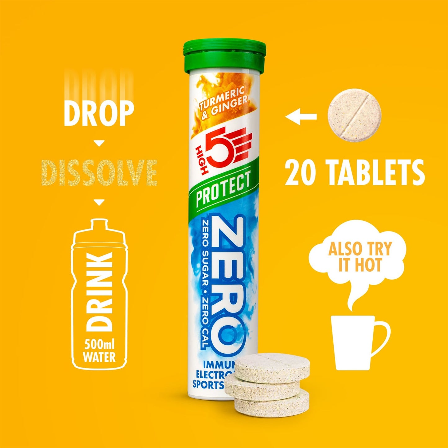 Elektrolytenhydratatietabletten High5 ZERO PROTECT (x20) Kurkuma Gember