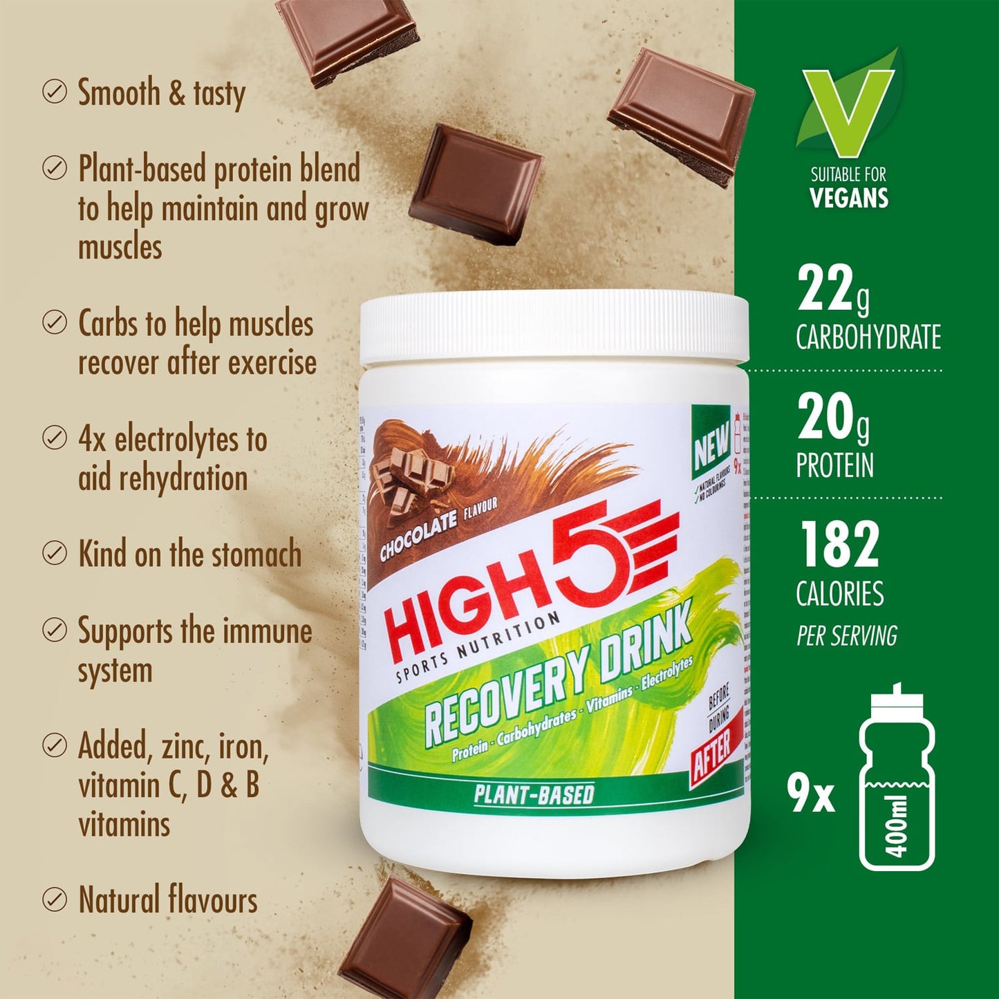 High5 PLANT-BASED RECOVERY DRINK (450g) Chocolade
