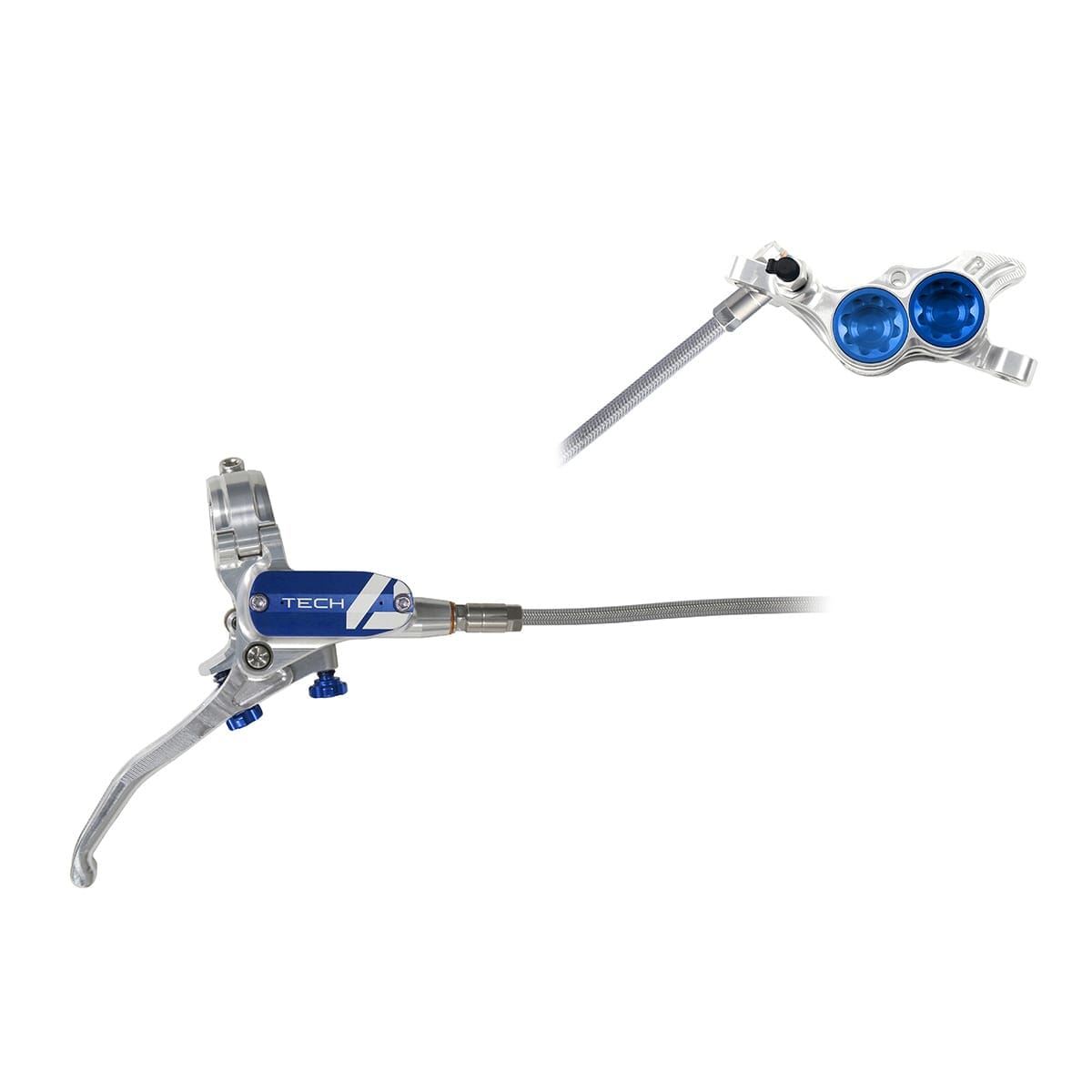 Paar HOPE TECH 4 E4 Luchtvaart remslangen Zilver/Blauw