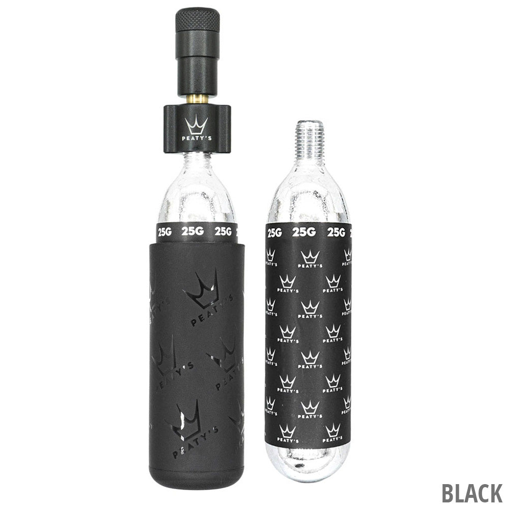 PEATY'S HOLESHOT MTB CO2 perforator + 2 x 25g CO2 patronen met schroefdraad Zwart