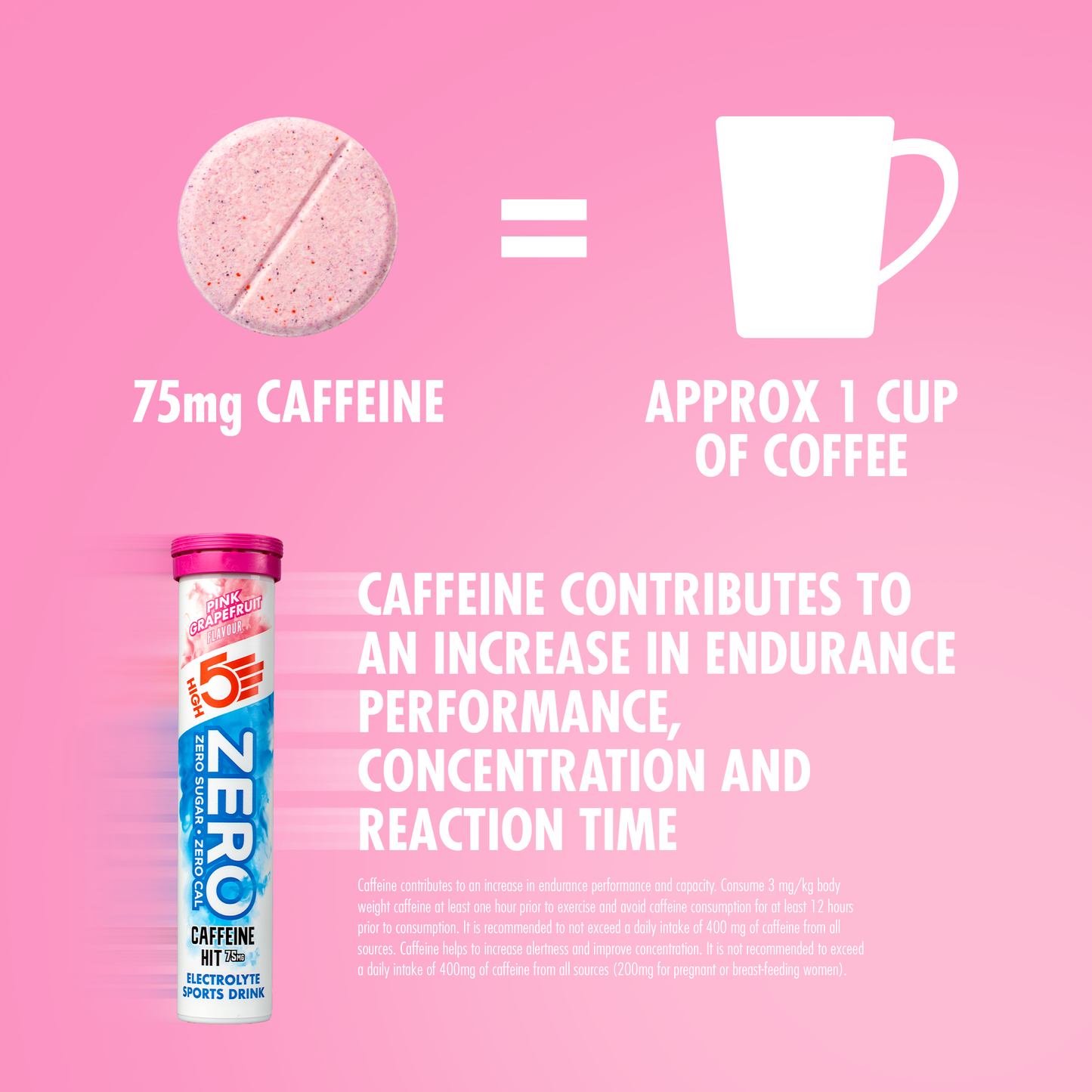 Electrolyten Hydratatietabletten High5 NUL Cafeïne (x20) Roze Pompelmoes