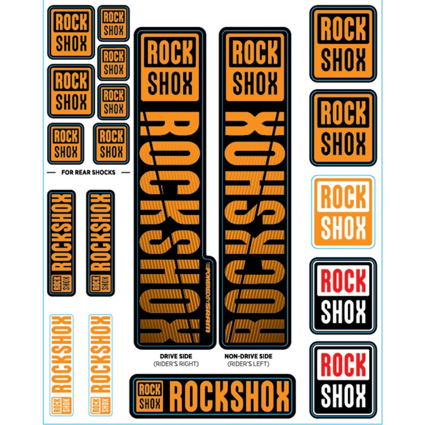 Kit Stickers pour Fourches Simple Té ROCKSHOX Plongeurs 35 mm (2018+) Orange