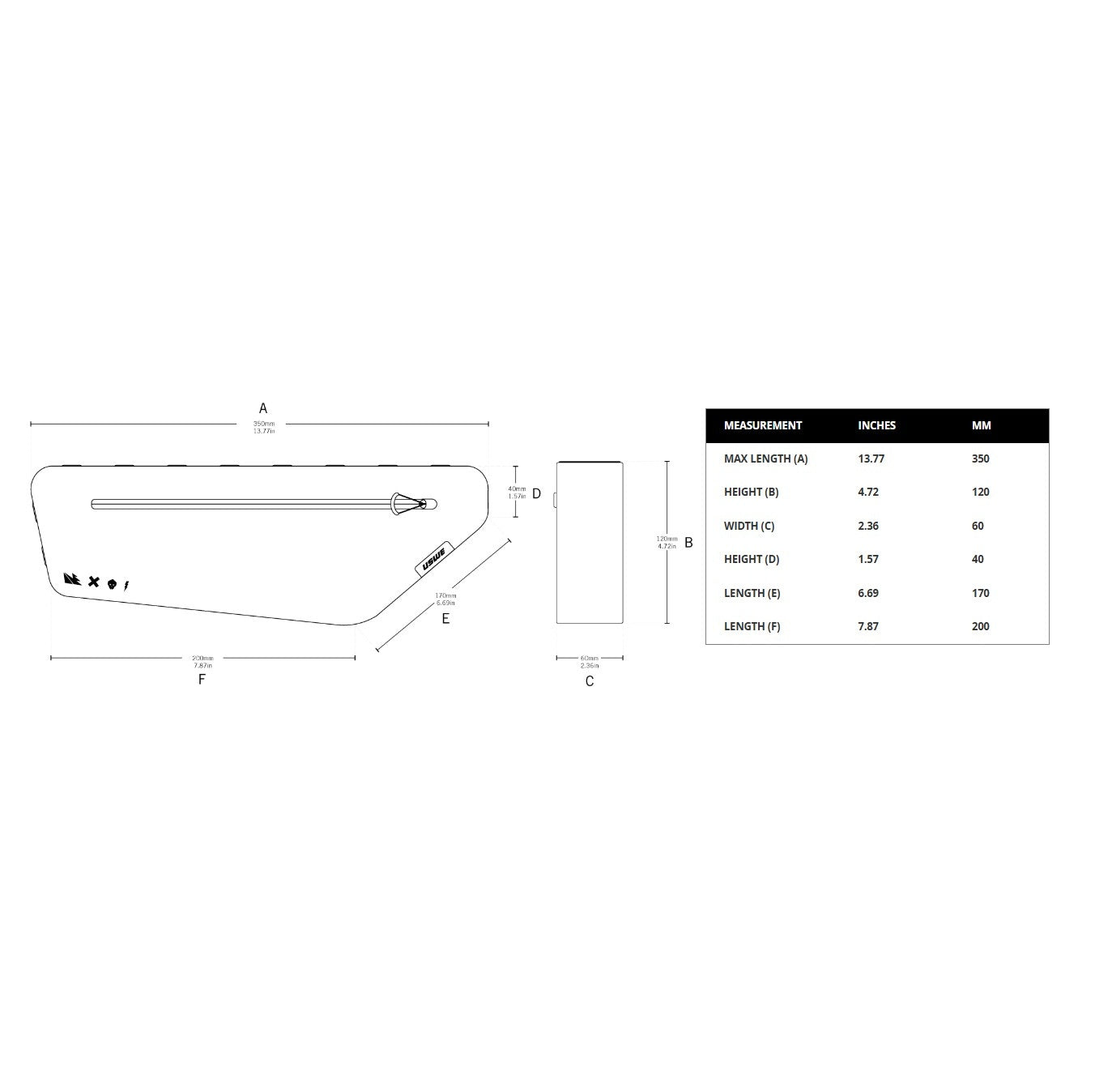 USWE FRAME TUBE LARGE 2,6 L Frametas Zwart
