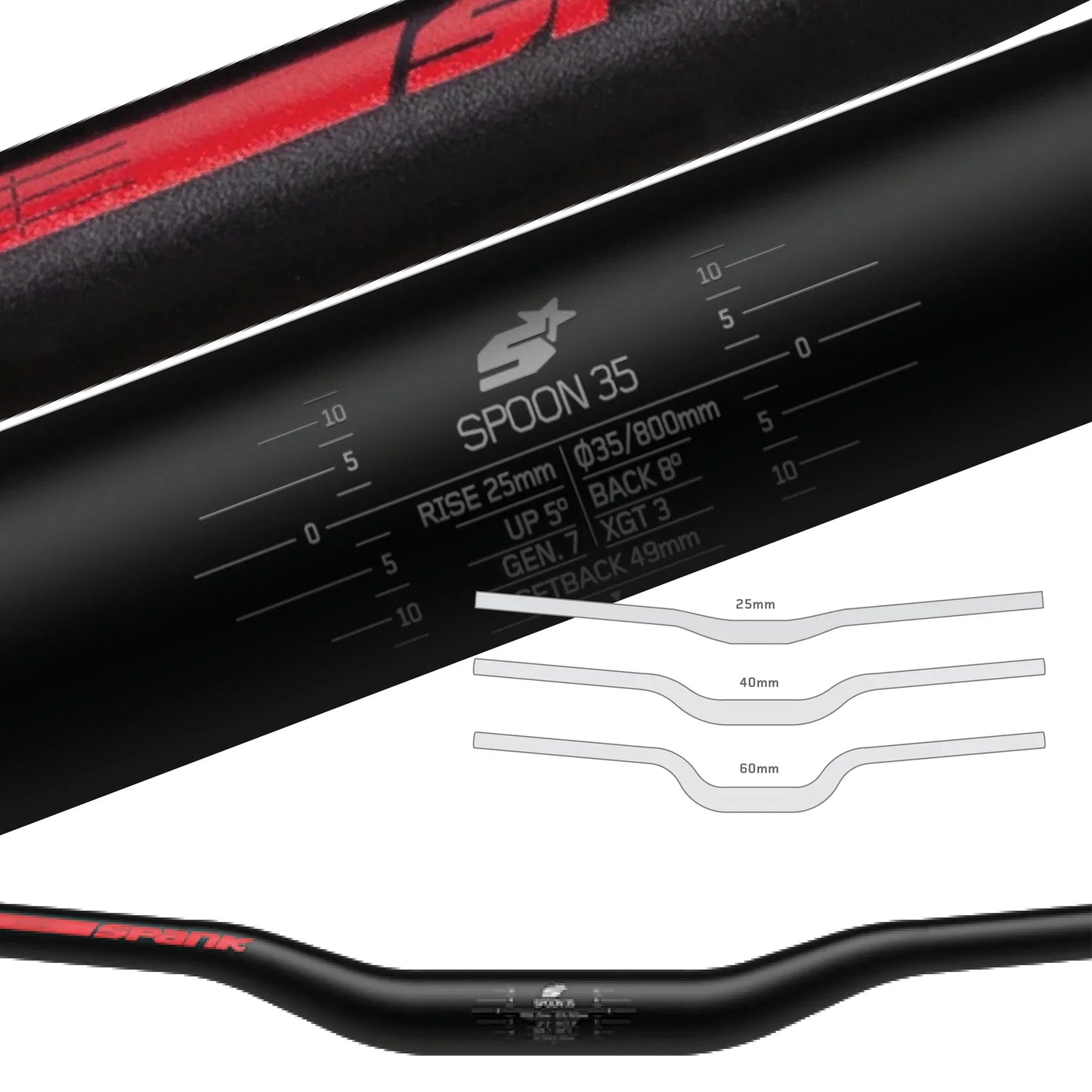 SPANK SPOON 35 Rise 40mm 800mm Zwart/Rood Hanger