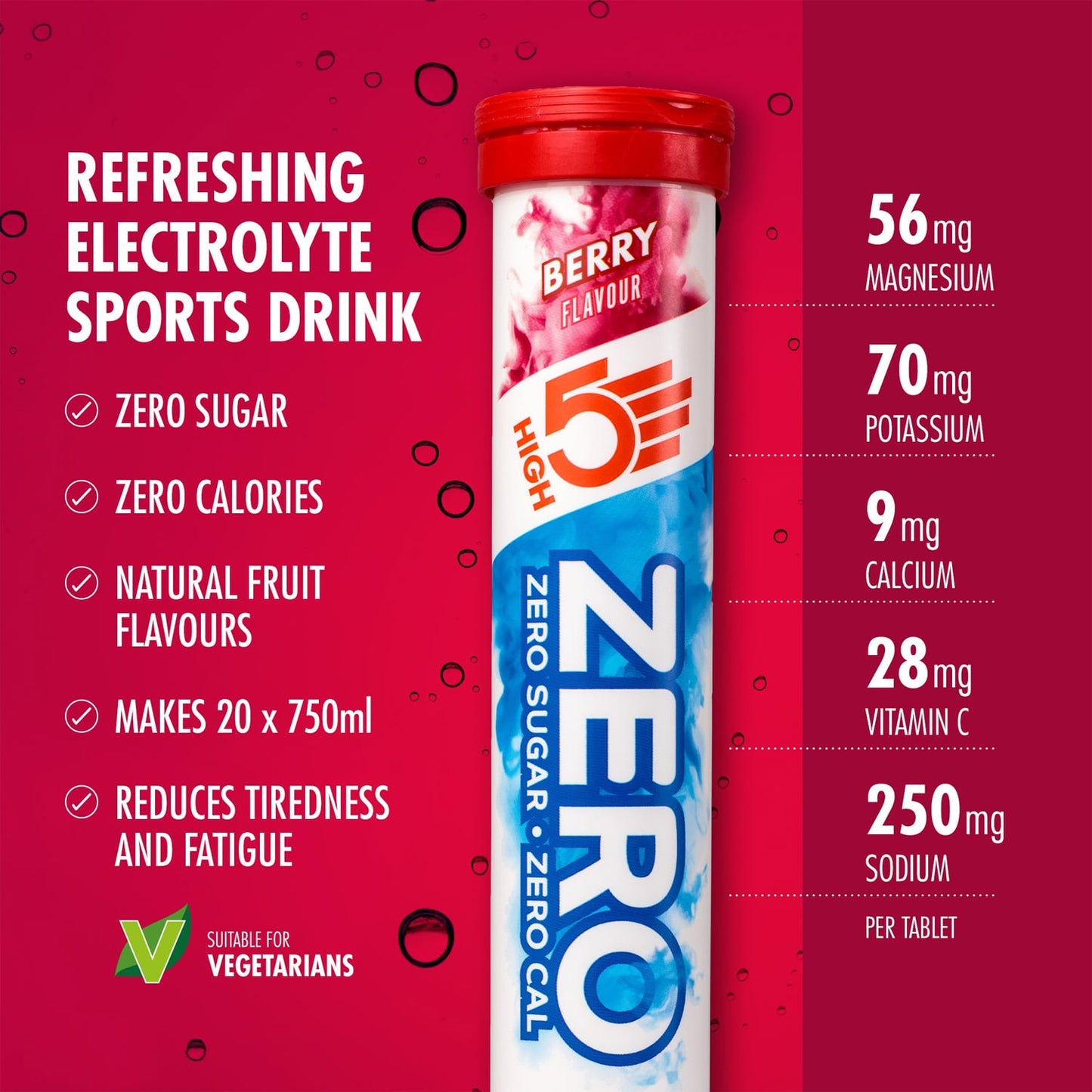 Hydraterende elektrolyten tabletten High5 ZERO (x20) Fruit Rood