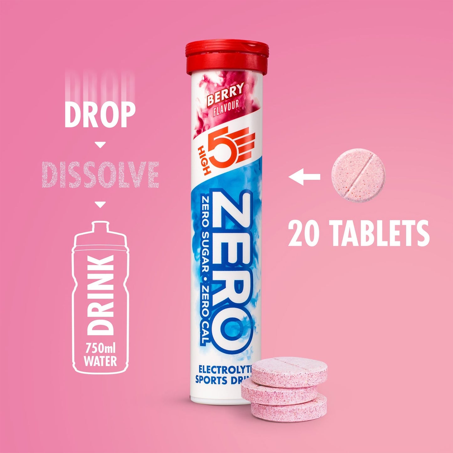 Hydraterende elektrolyten tabletten High5 ZERO (x20) Fruit Rood