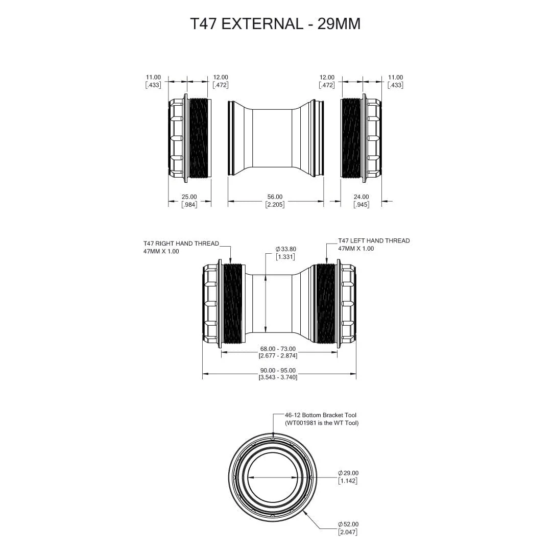WOLFTOOTH T47 Extern 29mm SRAM DUB Zwart crankstel