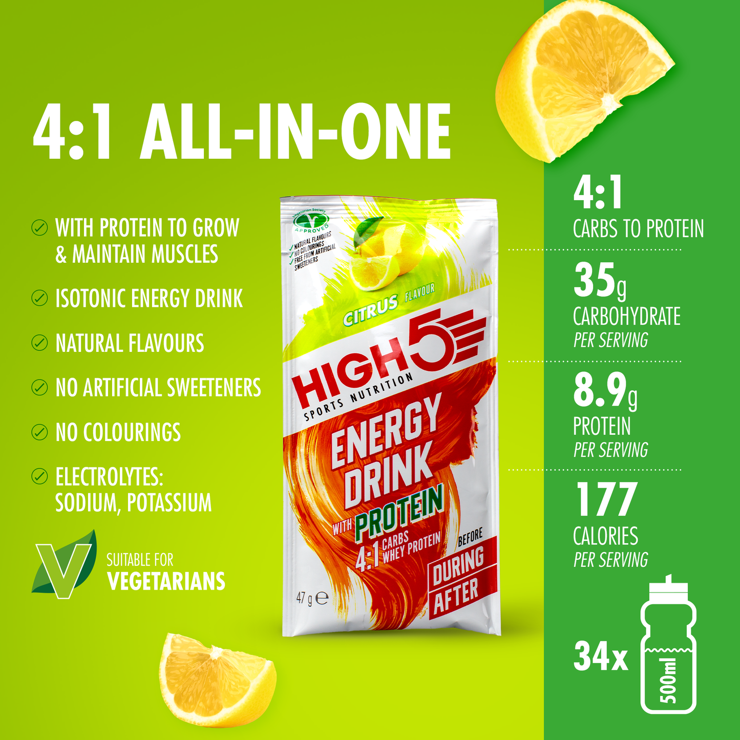 Energiedrank High5 ENERGY DRINK PROTEïne (47g) Citroen