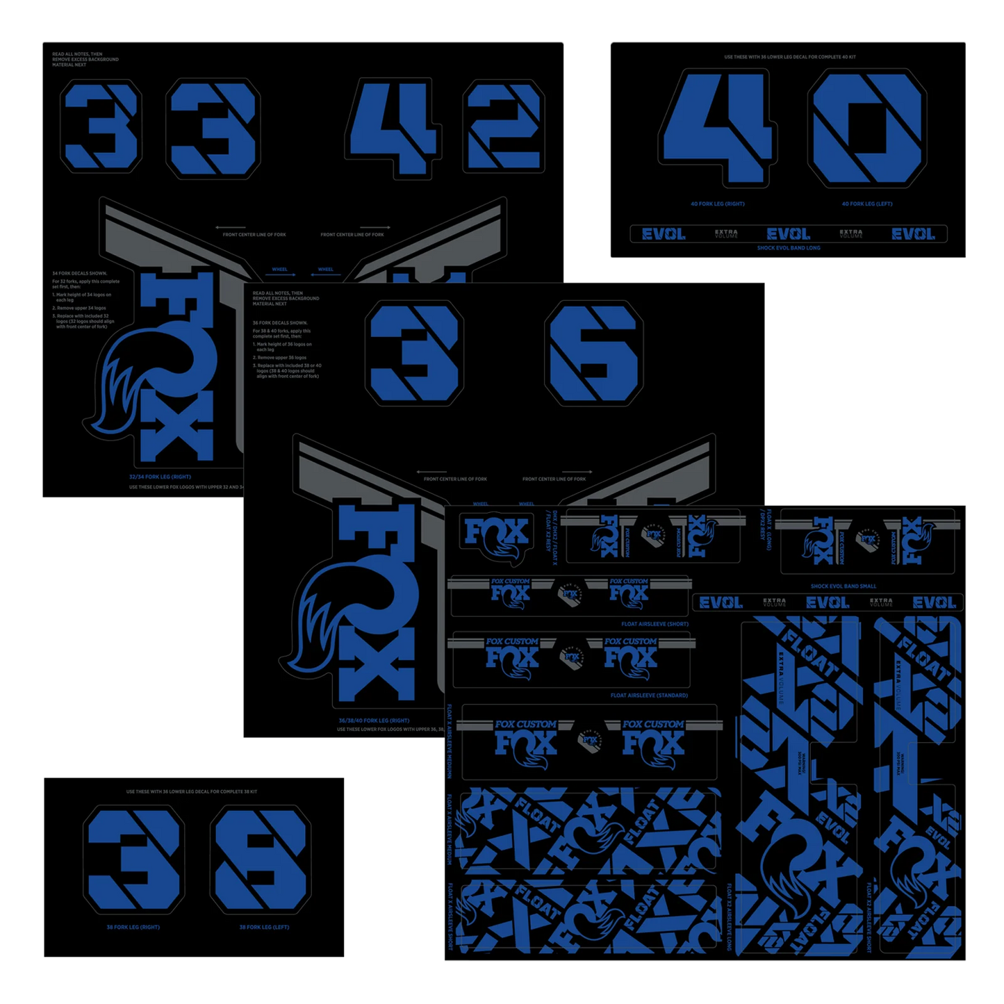 FOX vork en schokdemper blauwe stickerset