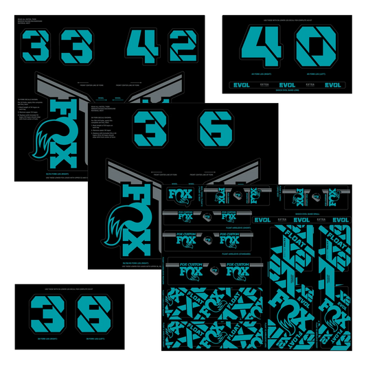 Turquoise FOX vork- en schokdemperstickerset