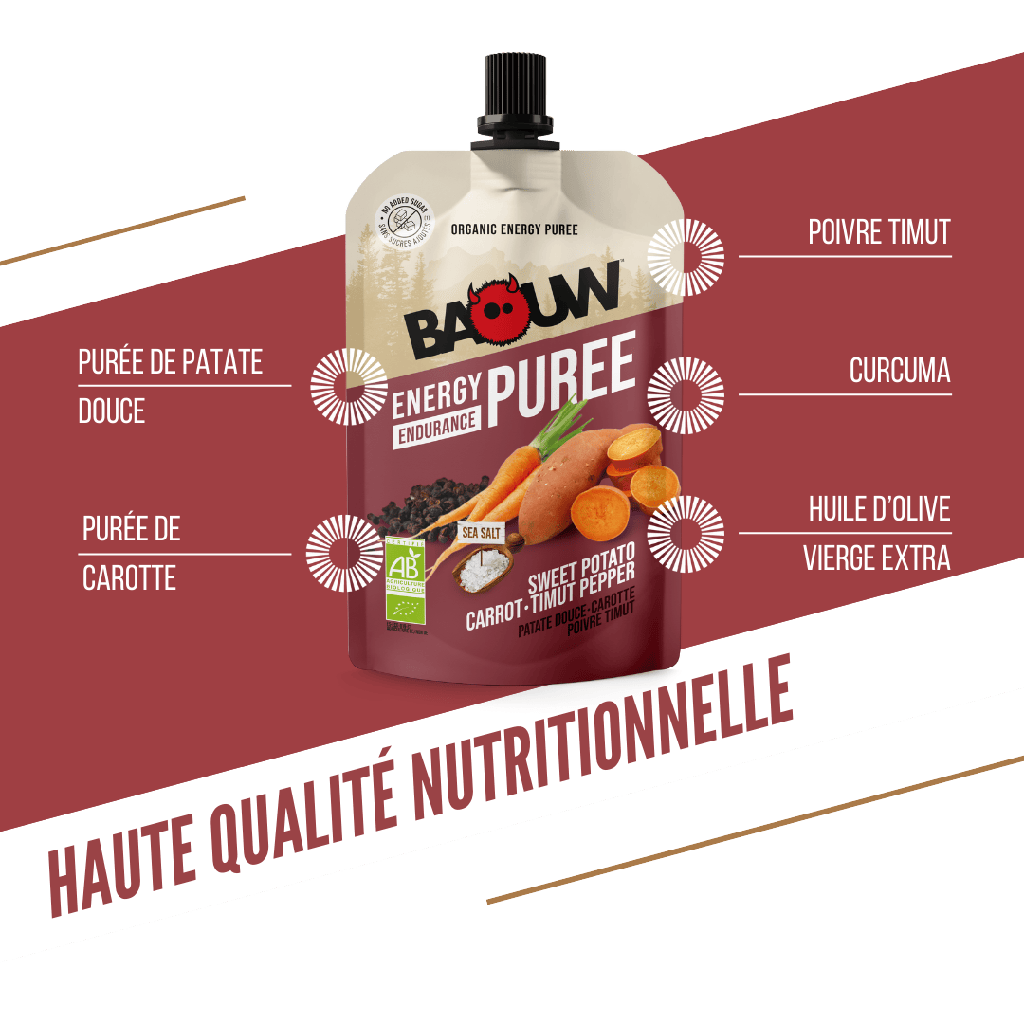 BAOUW Biologische Energiepuree Hartig Recept Zoete Aardappel/Ren/Paprika (90g)