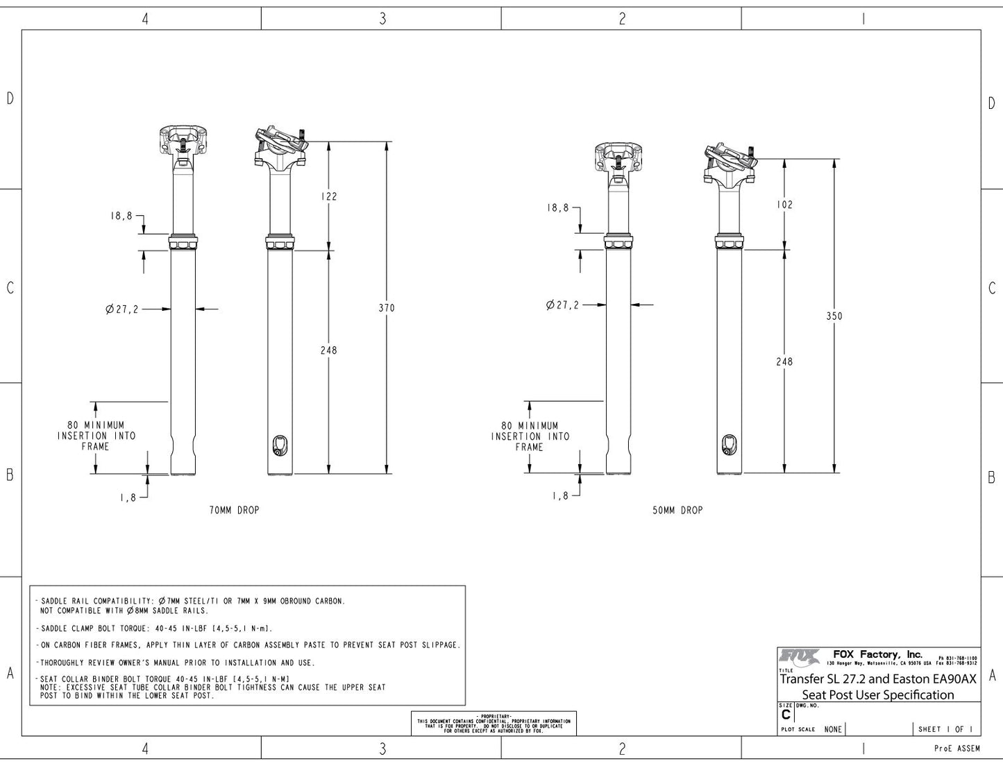 FOX RACING SHOX TRANSFER SL PERFORMANCE ELITE 2025 Telescopische zadelpen