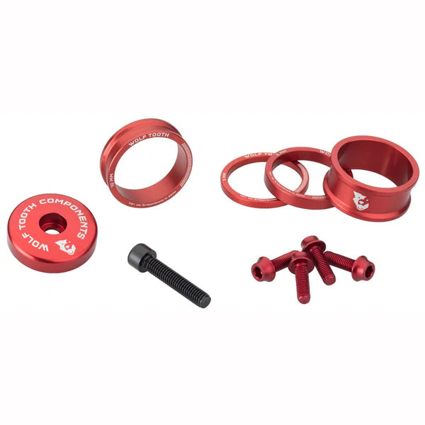 Afstandsbussen, stangafdekking en schroeven Kit WOLFTOOTH BLING KIT Rood