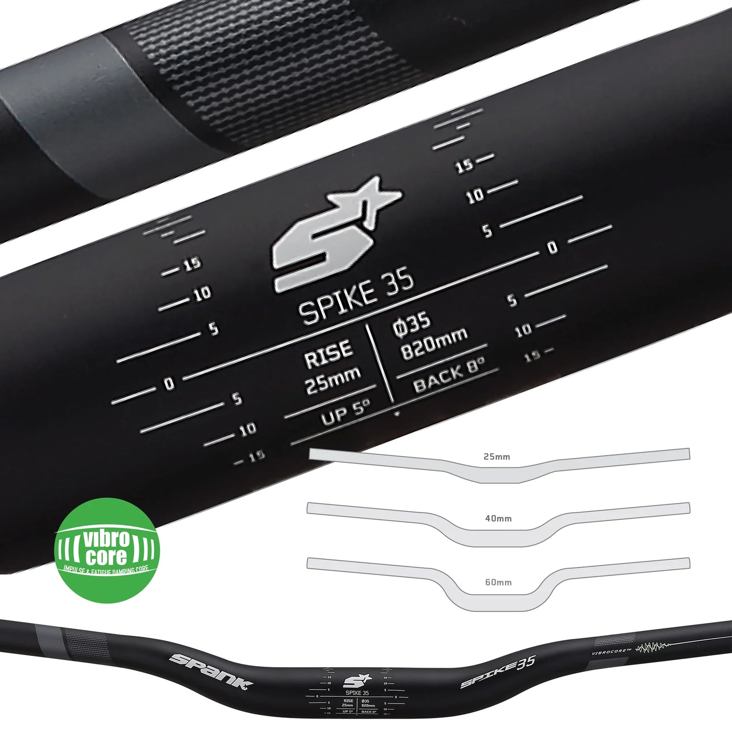 SPANK SPIKE 35 VIBROCORE Rise 40mm 820mm Zwart stuur