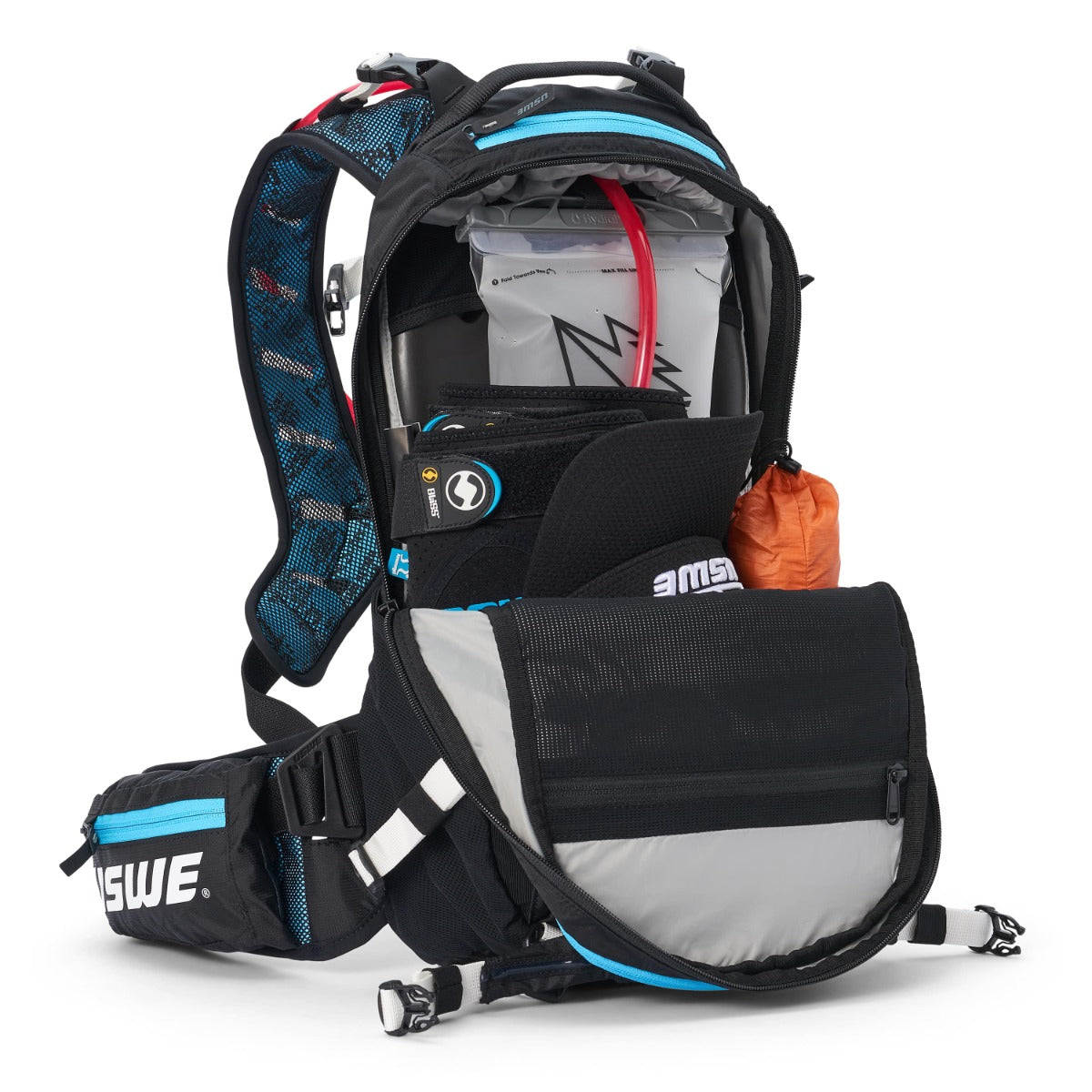USWE FLOW 16 L rugzak met geïntegreerde schouderriem Zwart/Blauw