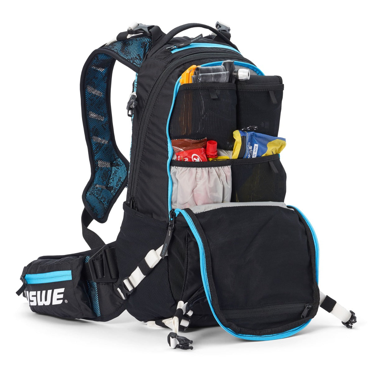 USWE FLOW 16 L rugzak met geïntegreerde schouderriem Zwart/Blauw