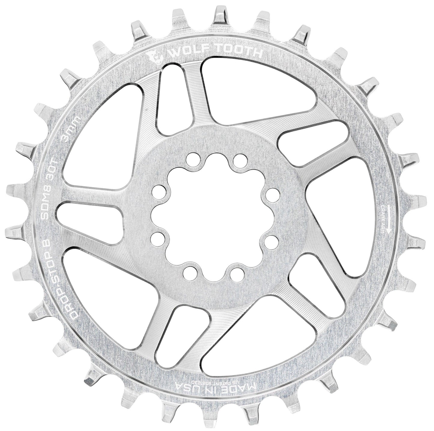 WOLF TOOTH direct monteerbaar SRAM 8-gaats ruw zilver mono kettingblad