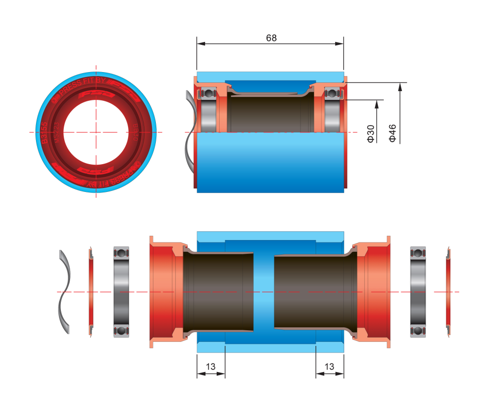 FSA PF30 BB30/BB386 crankstel 30mm 68-86,5mm as