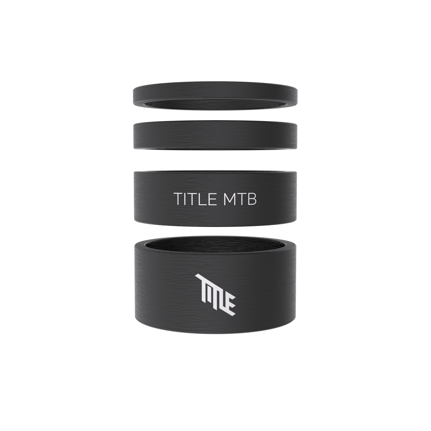 Title stuurafstandshouder kit in mat UD carbon, 3, 5, 10 en 15 mm, gestapeld