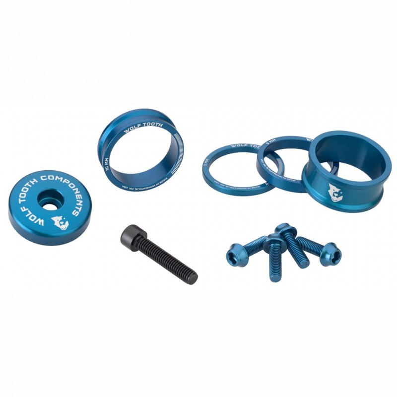 Afstandsbussen, stangafdekking en schroeven Kit WOLFTOOTH BLING KIT Blauw