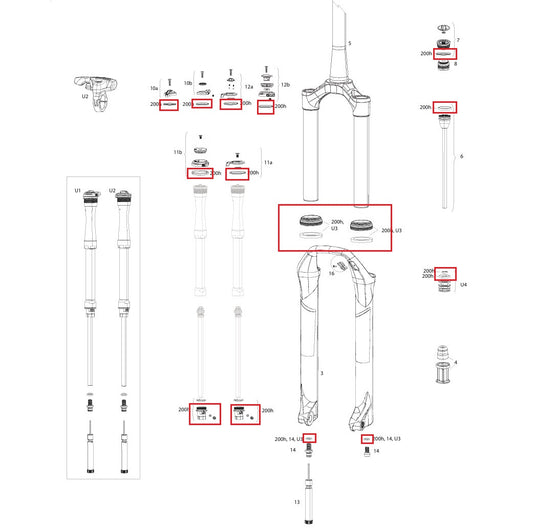 200 uur/jaar onderhoudskit ROCKSHOX SID SL 32mm/RL/RLC/XX/SELECT/SELECT+/ULT (2017-2020) Gen-B
