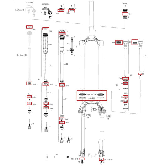 200 uur/jaar onderhoudskit ROCKSHOX PIKE BASE/SELECT/SELECT+/ULTIMATE (2022+) Gen-C