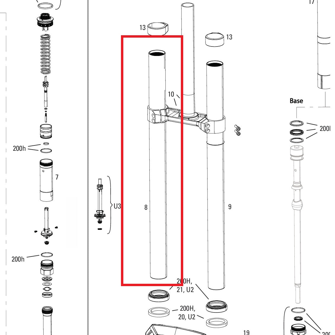 Rechte duik ROCKSHOX 38MM BOXXER D1+(2024+) Zwart