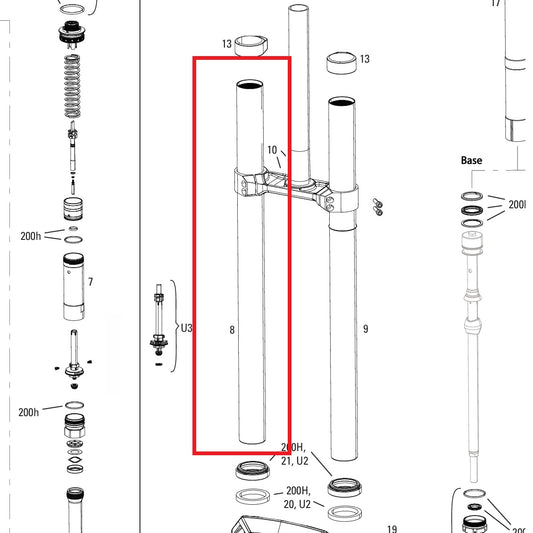 Rechte duik ROCKSHOX 38MM BOXXER D1+(2024+) Zwart