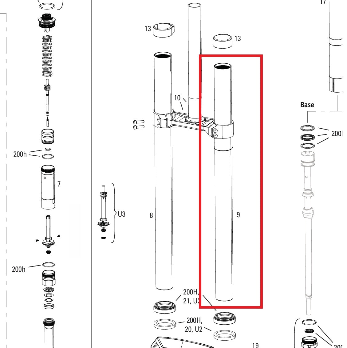 Left Plunge ROCKSHOX 38MM BOXXER D1+(2024+) Zwart