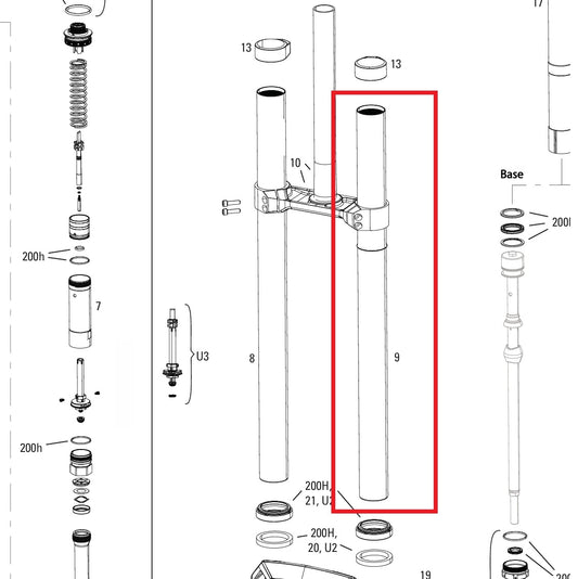 Left Plunge ROCKSHOX 38MM BOXXER D1+(2024+) Zwart