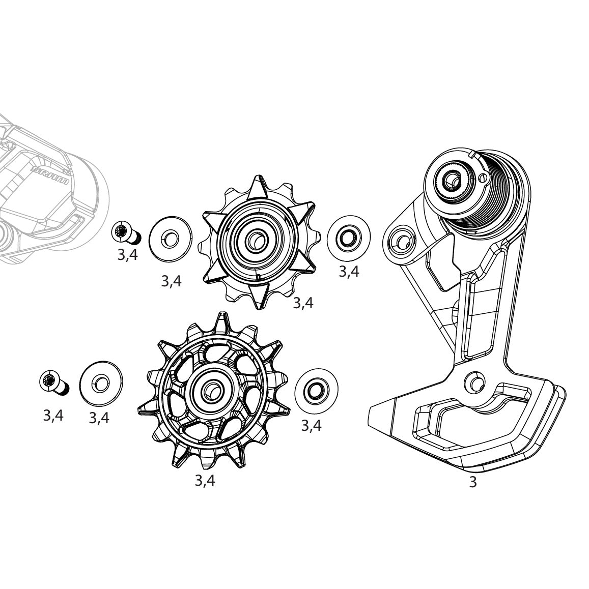 SRAM XX DH T-TYPE EAGLE AXS Compleet 7 versnellingen achterderailleurkooi