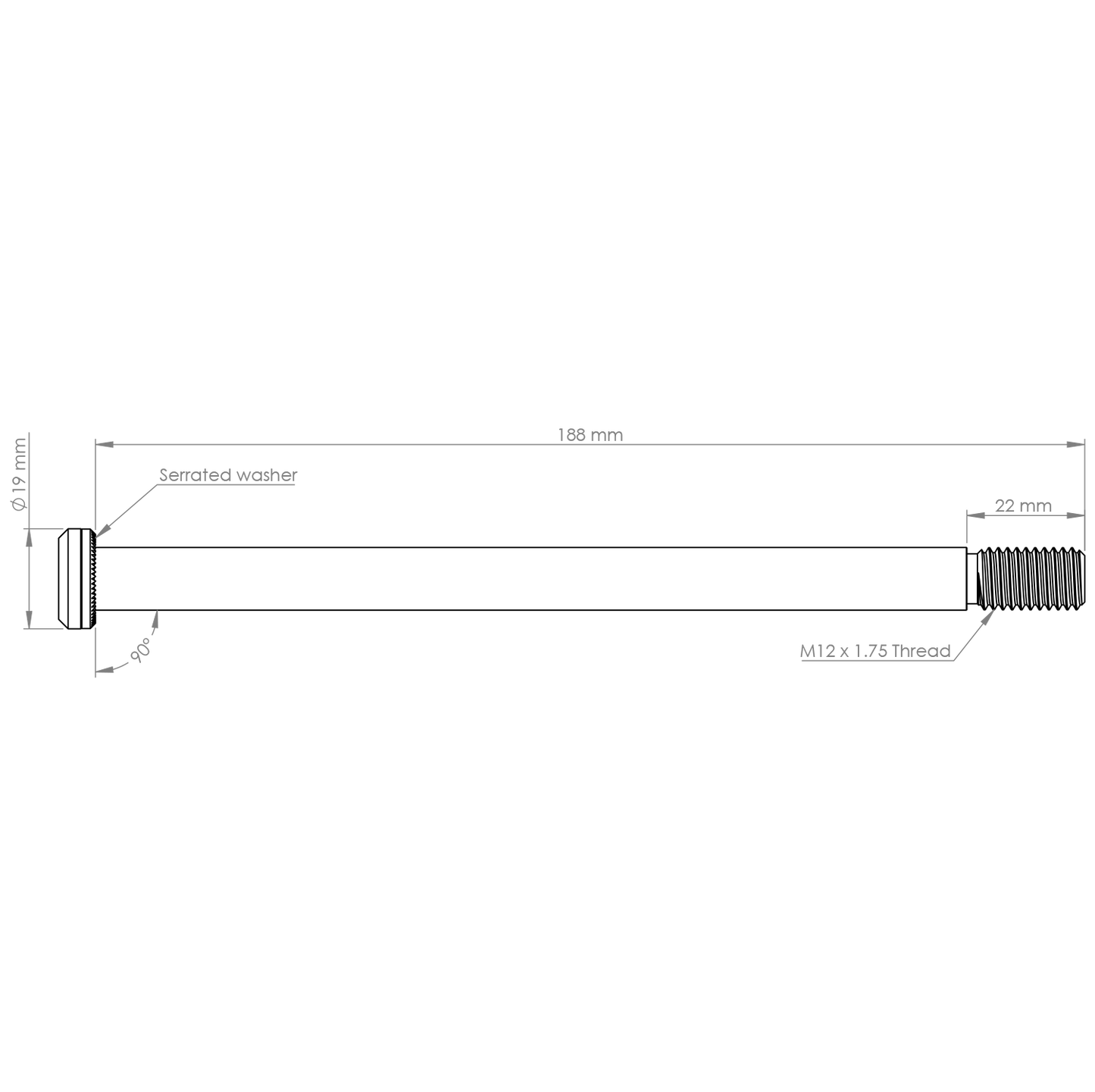 BURGTEC achterwielas 188mm x 12mm 1,75mm steek zwart