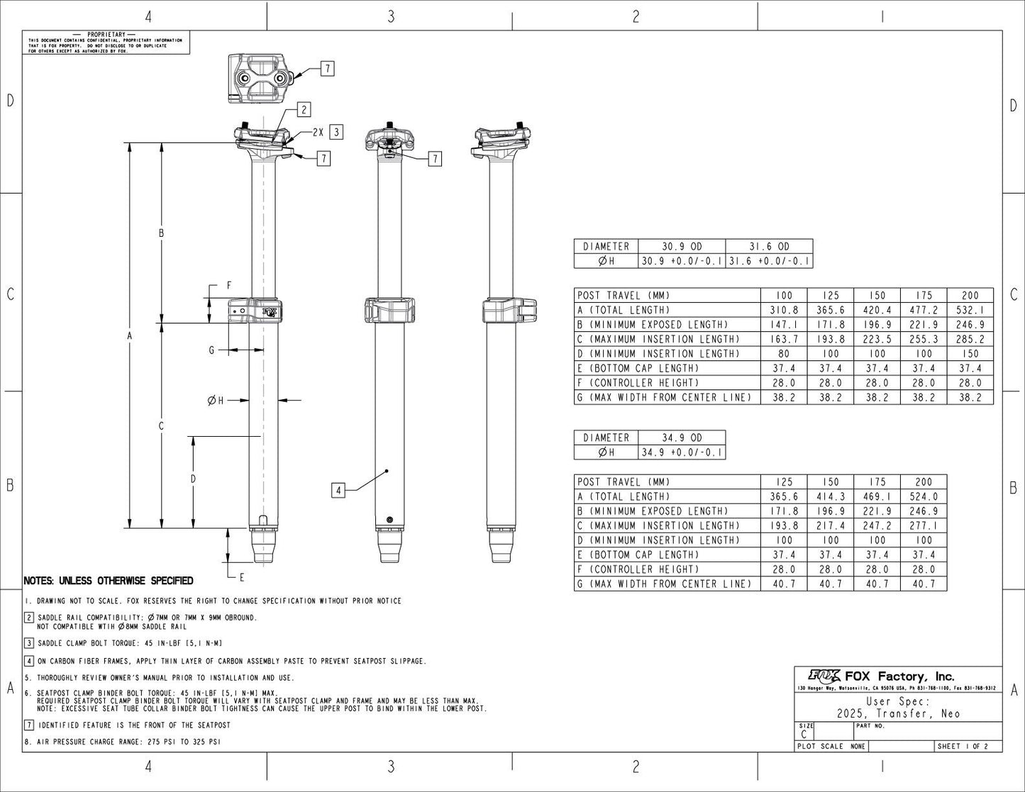 FOX RACING SHOX TRANSFER NEO FACTORY 2025 Telescopische zadelpen