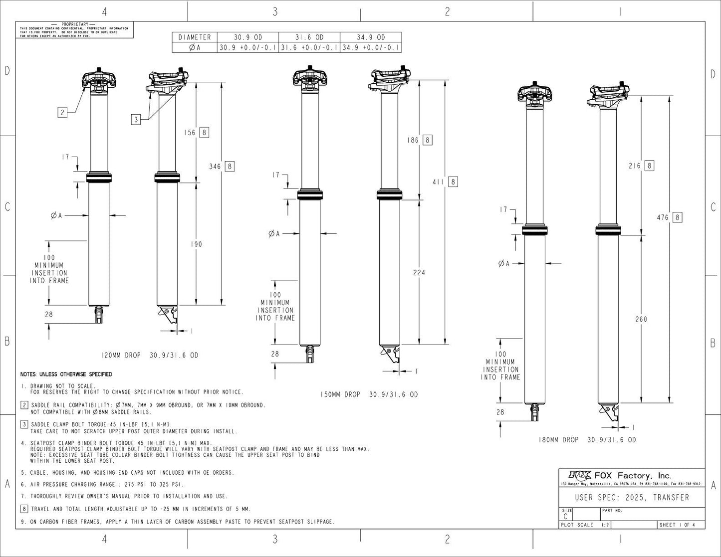 FOX RACING SHOX TRANSFER PERFORMANCE ELITE 2025 Telescopische zadelpen