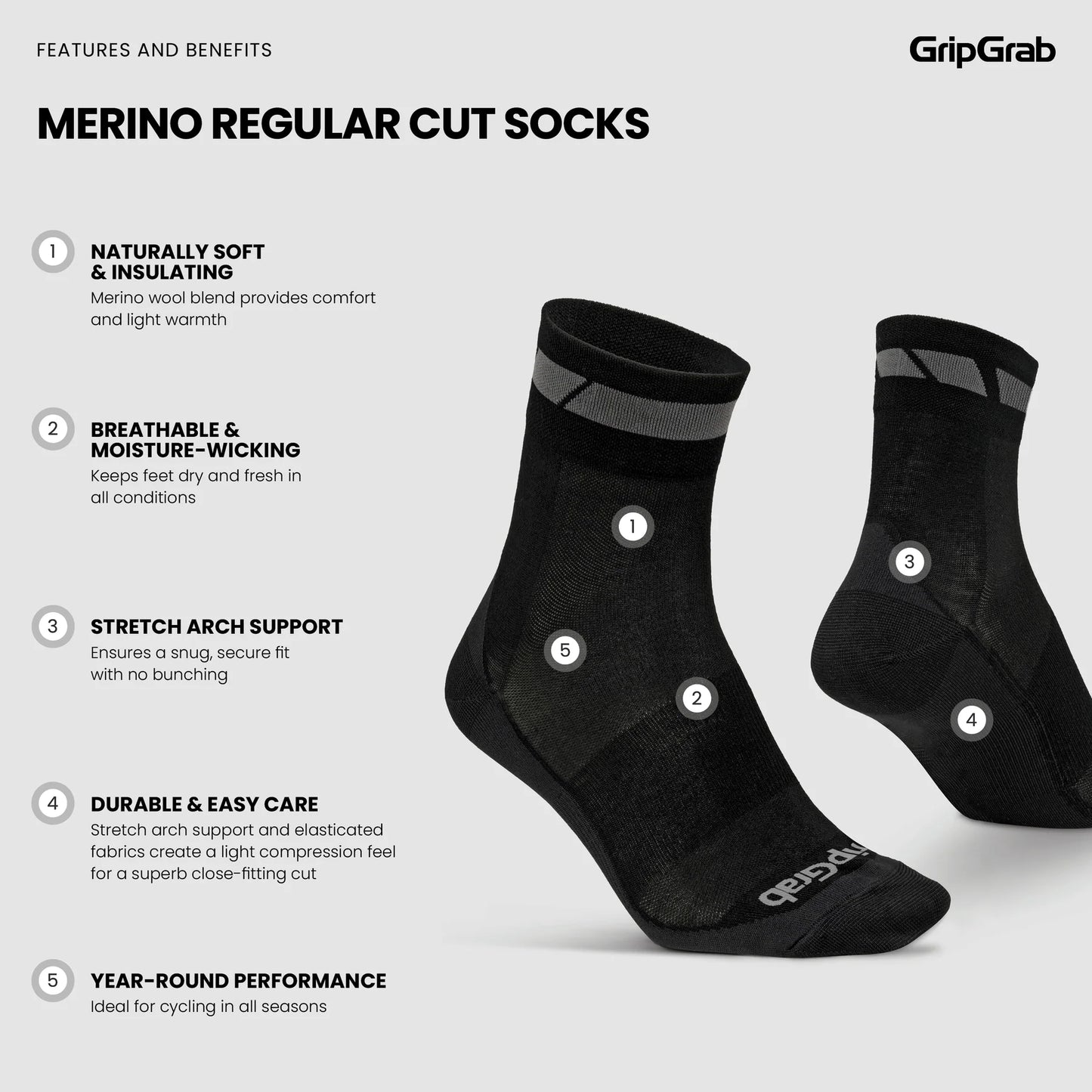 GRIPGRAB MERINO REGALAR sokken zwart (x3)