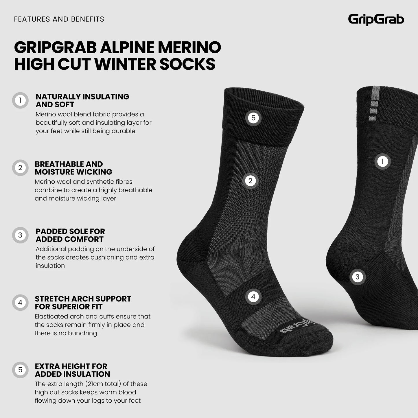 GRIPGRAB ALPINE MERINO HIGH Sokken Zwart