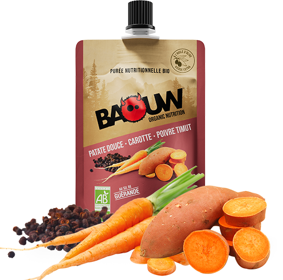 BAOUW Biologische Energiepuree Hartig Recept Zoete Aardappel/Ren/Paprika (90g)