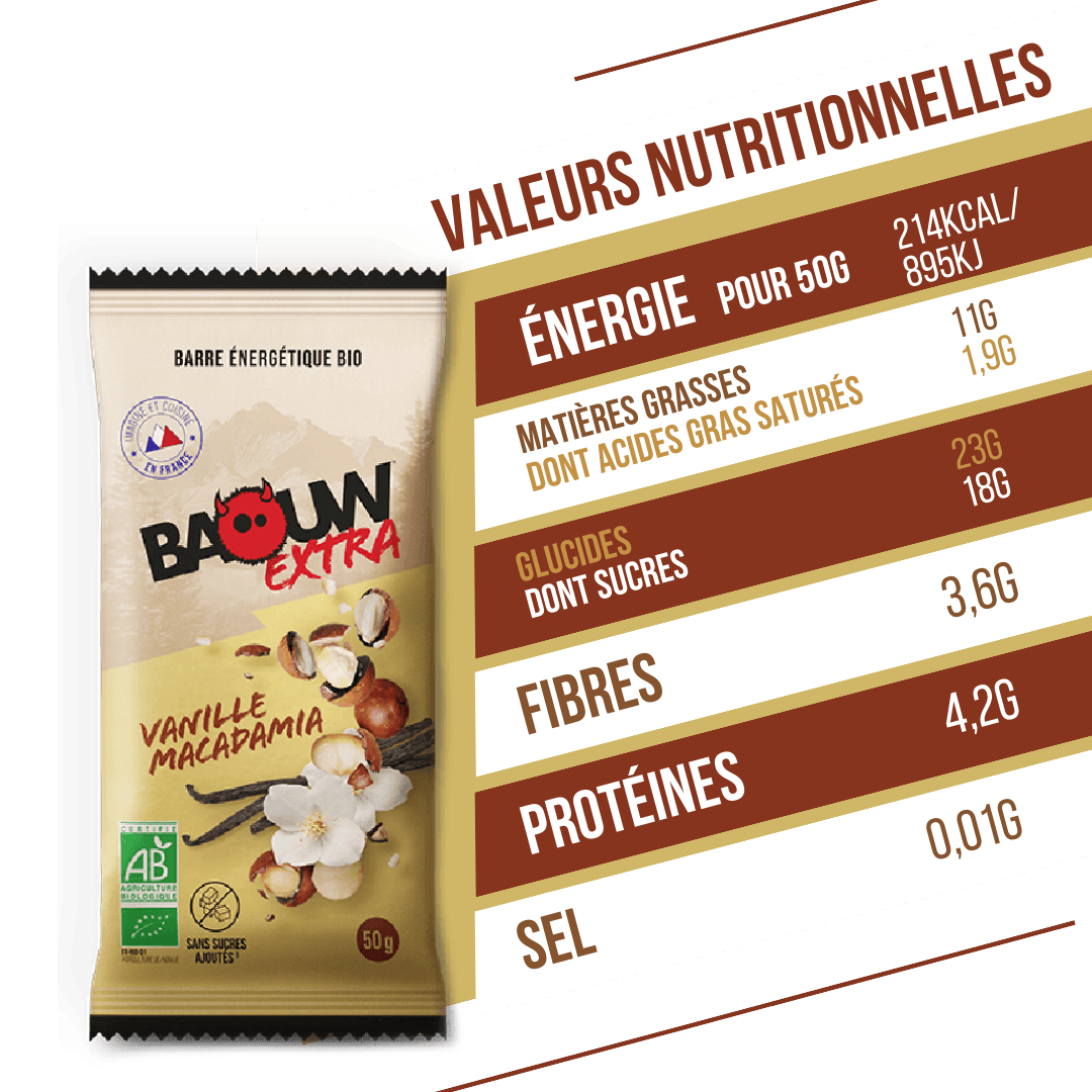 BAOUW ORGANIC EXTRA Vanille-Macadamia Energiereep (50g)