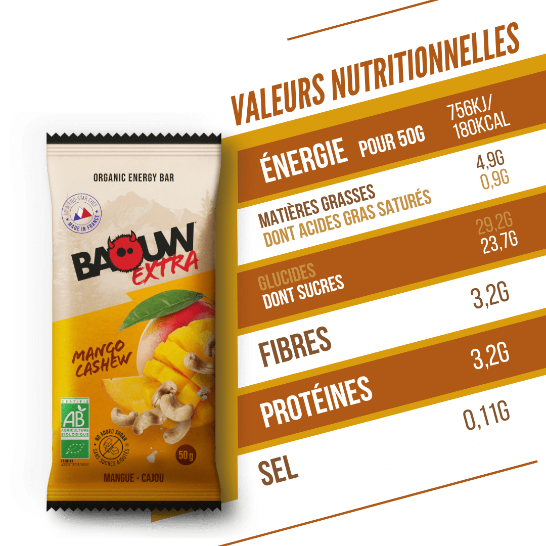 BAOUW ORGANIC EXTRA Mango Cashew Energiereep (50g)