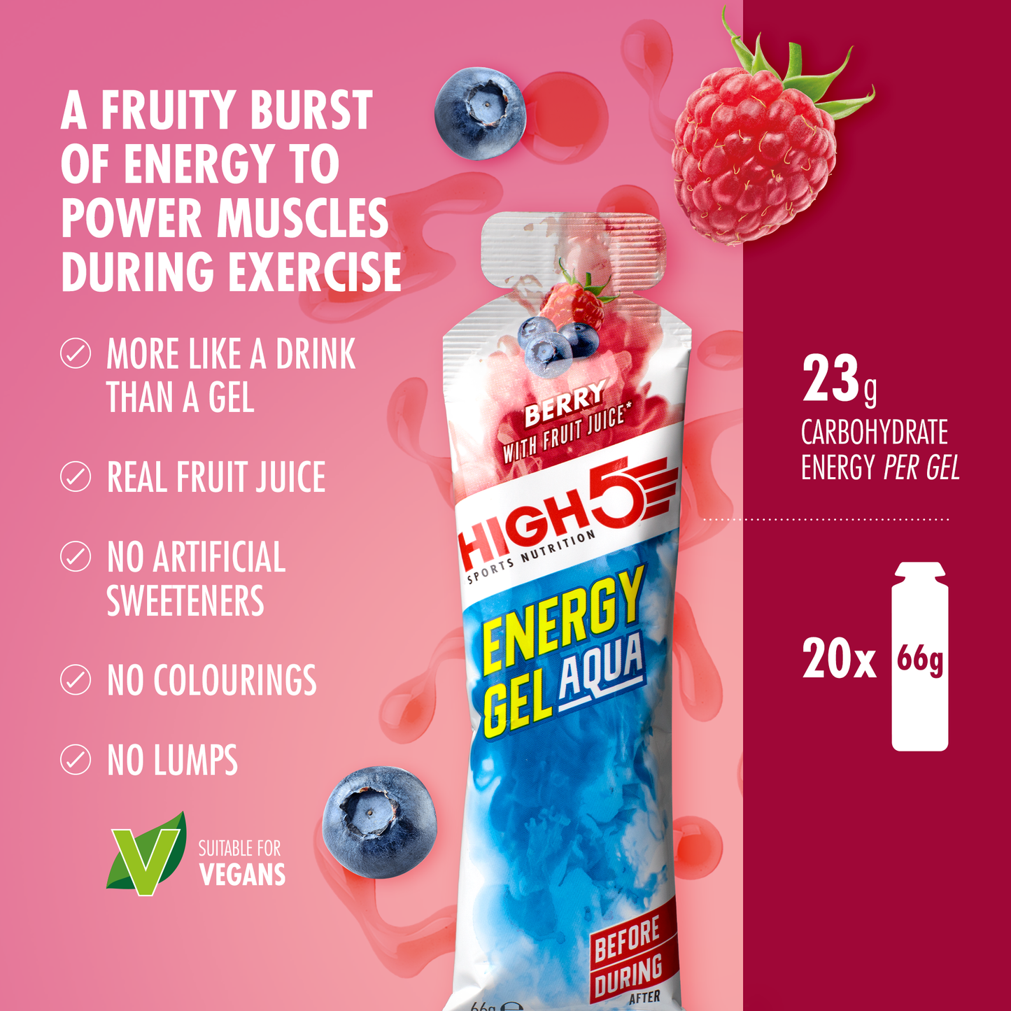 HIGH5 ENERGY GEL Aqua (66g) Rode vruchten