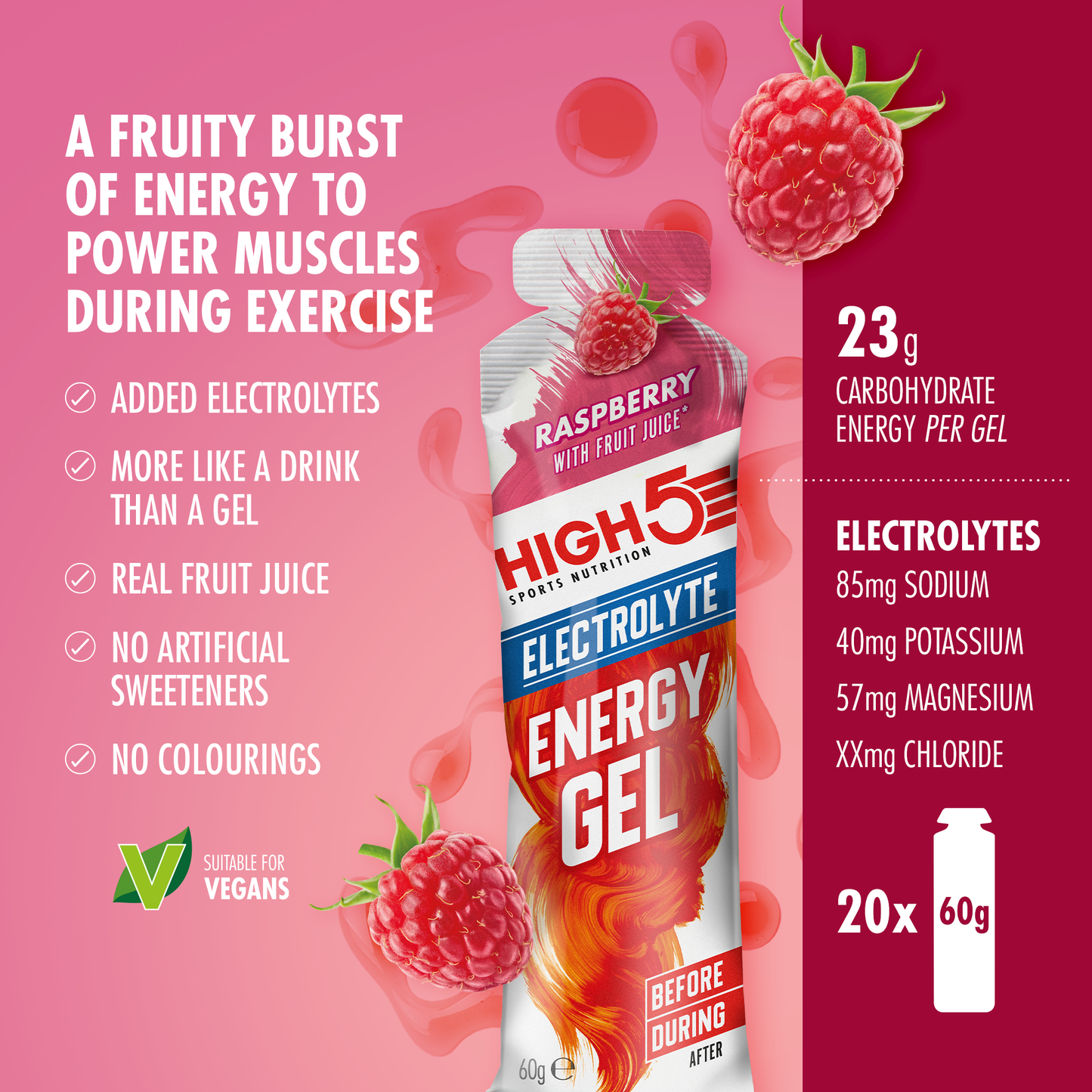 HIGH5 ENERGY ELECTROLYTE Energiegevende Gel (60g) Framboos