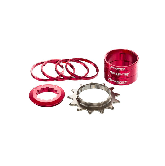 REVERSE COMPONENTS single speed kit met 13 tandwielen rood