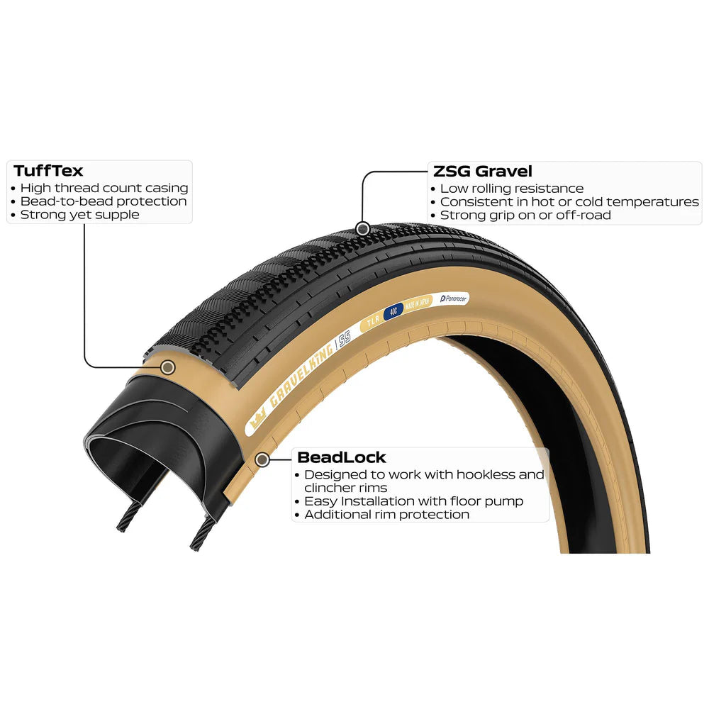 PANARACER GRAVELKING SEMISLICK TLR 700x45c Tubeless voorbereid Beige band