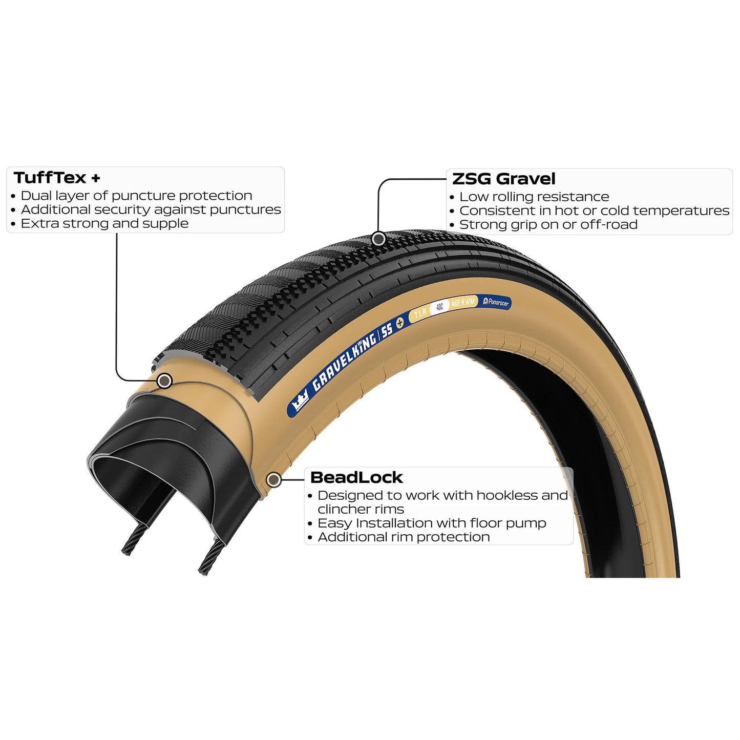 PANARACER GRAVELKING SEMISLICK+ TLR 700x35c Tubeless voorbereid Beige band